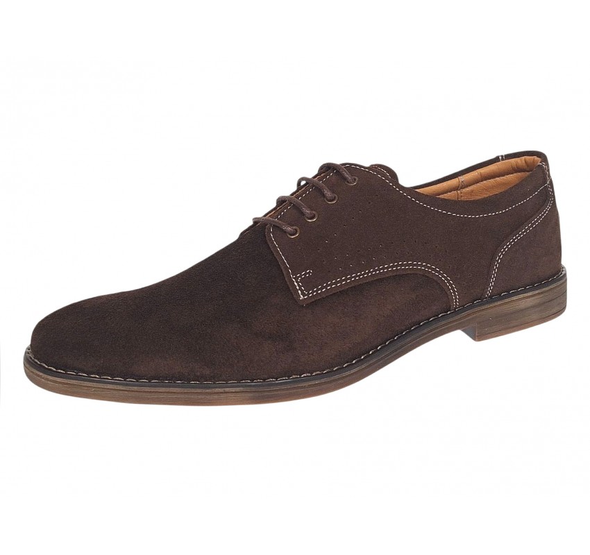 Pantofi barbati casual din piele naturala intoarsa maro GKR103MVEL