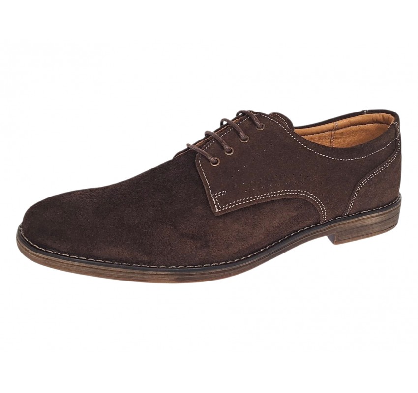 Pantofi barbati casual din piele naturala intoarsa maro GKR103MVEL