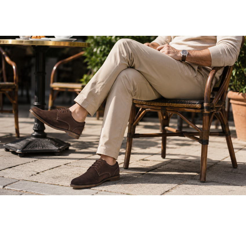 Pantofi barbati casual din piele naturala intoarsa maro GKR103MVEL