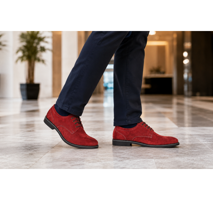 Pantofi barbati rosii smart casual din piele naturala intoarsa GKR103RVEL