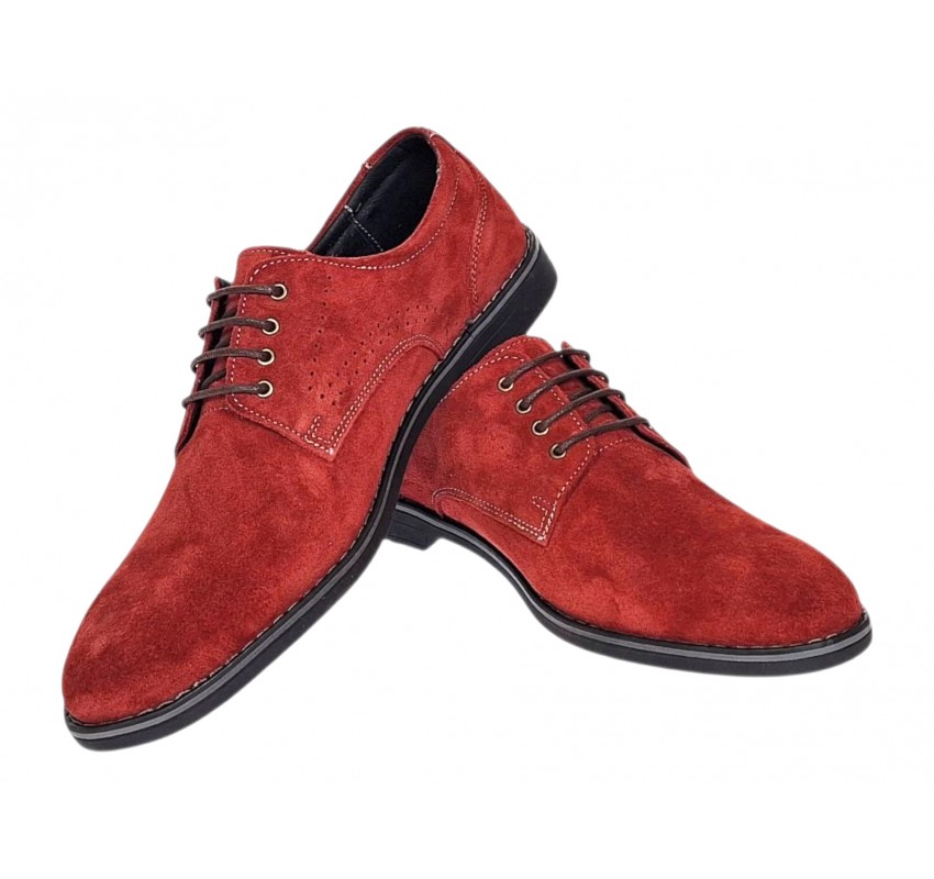 Pantofi barbati rosii smart casual din piele naturala intoarsa Carlos GKR103RVEL
