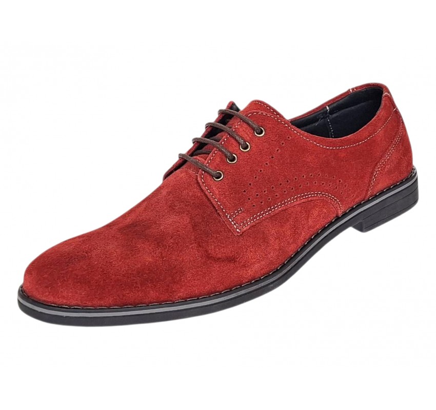 Pantofi barbati rosii smart casual din piele naturala intoarsa Carlos GKR103RVEL