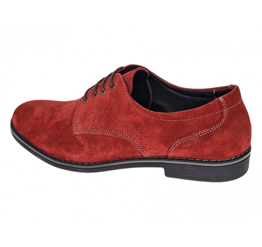 Pantofi barbati rosii smart casual din piele naturala intoarsa GKR103RVEL