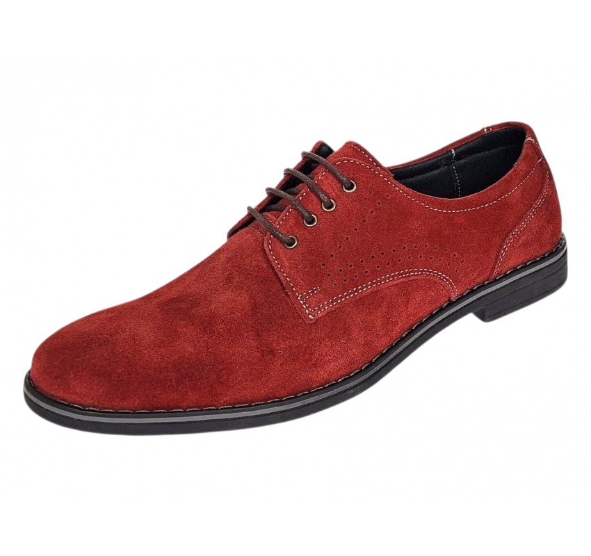 Pantofi barbati rosii smart casual din piele naturala intoarsa Carlos GKR103RVEL