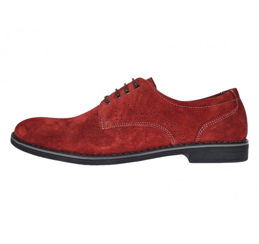 Pantofi barbati rosii smart casual din piele naturala intoarsa Carlos GKR103RVEL