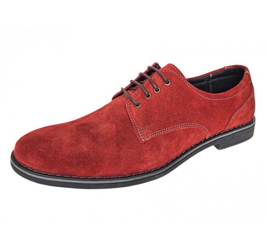 Pantofi barbati rosii smart casual din piele naturala intoarsa GKR103RVEL