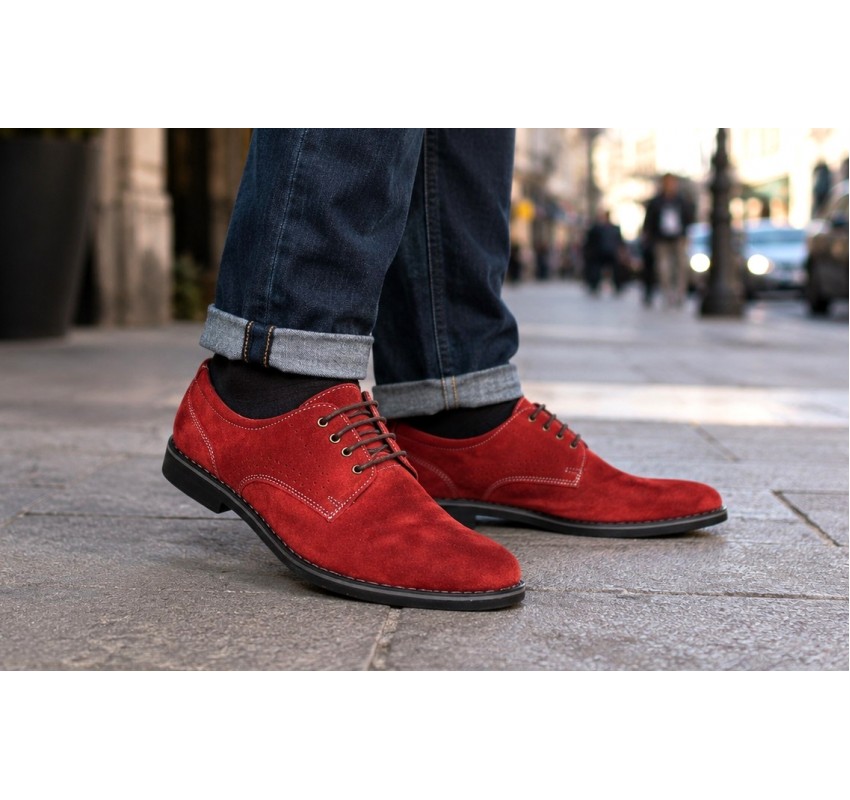 Pantofi barbati rosii smart casual din piele naturala intoarsa Carlos GKR103RVEL