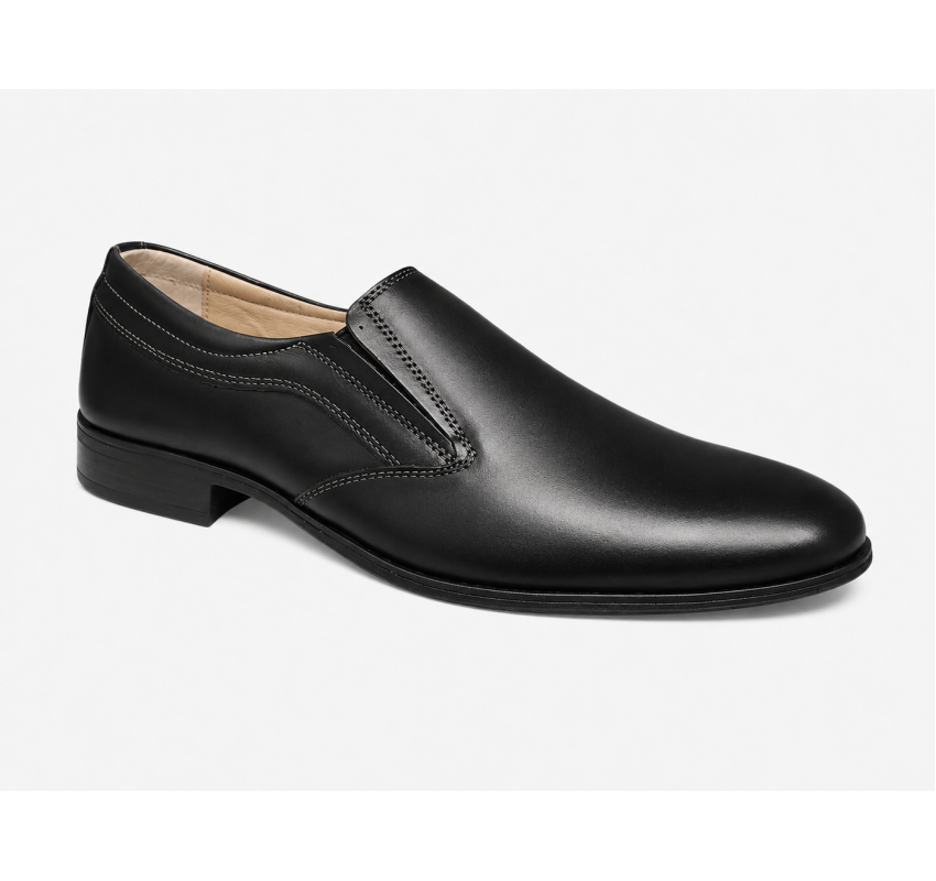 Pantofi barbati negri eleganti din piele naturala fara sireturi - GKR109NN