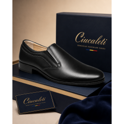 Pantofi barbati negri eleganti din piele naturala fara sireturi - GKR109NN