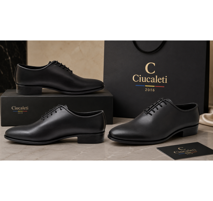 Pantofi barbati eleganti din piele naturala de culoare neagra GKR119N