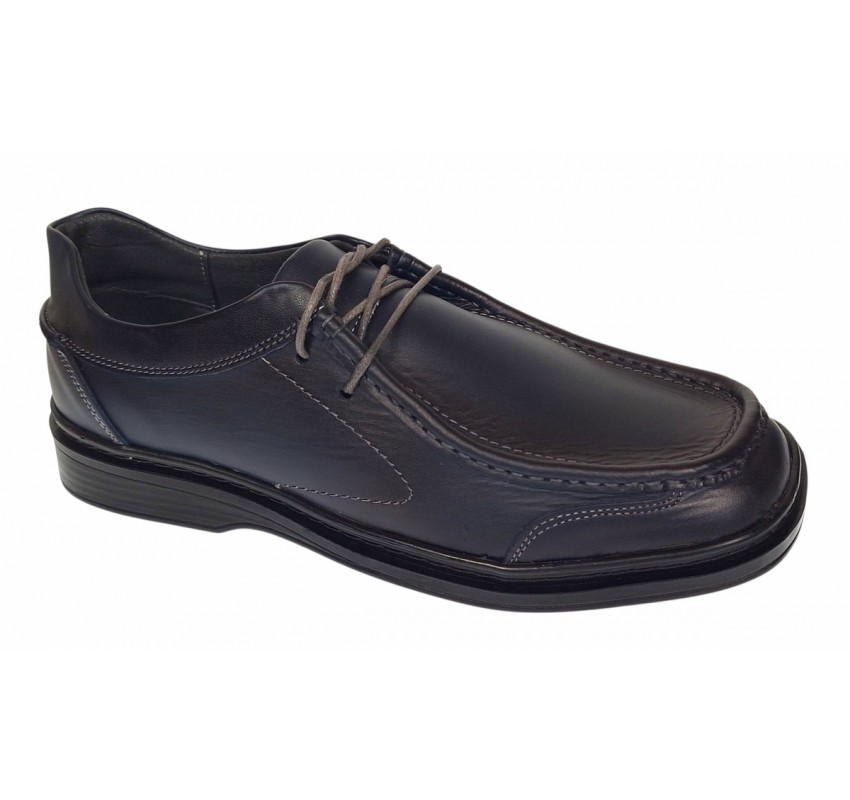 Pantofi casual barbati din piele naturala pe calapod lat - Bleumarin GKR11BL