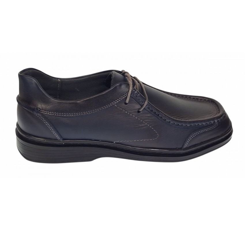 Pantofi casual barbati din piele naturala pe calapod lat - Bleumarin GKR11BL