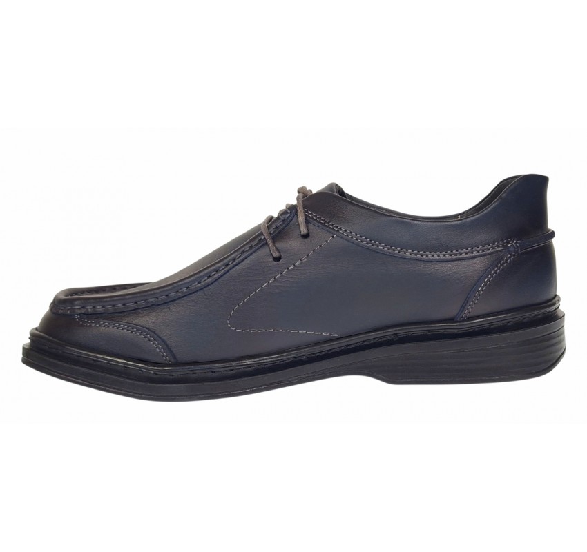 Pantofi casual barbati din piele naturala pe calapod lat - Bleumarin GKR11BL