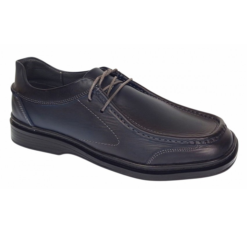 Pantofi casual barbati din piele naturala pe calapod lat - Bleumarin GKR11BL