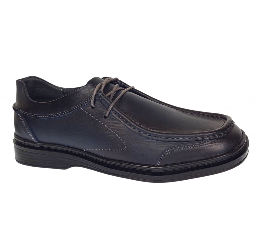 Pantofi casual barbati din piele naturala pe calapod lat - Bleumarin GKR11BL