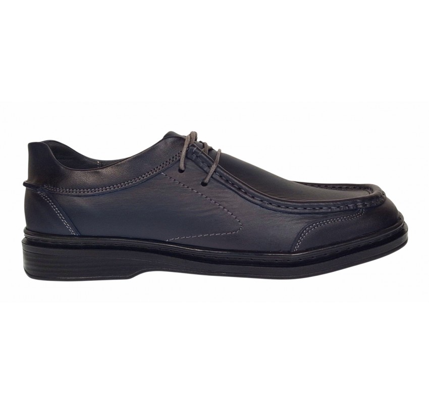 Pantofi casual barbati din piele naturala pe calapod lat - Bleumarin GKR11BL