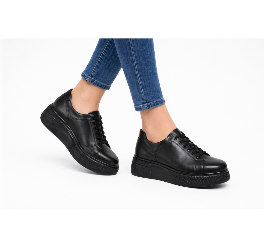 Pantofi dama Sport Casual din piele naturala de culoare neagra GKR121NS