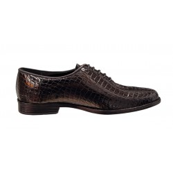 Pantofi eleganti barbati din piele naturala croco lac - Model Donato Negru