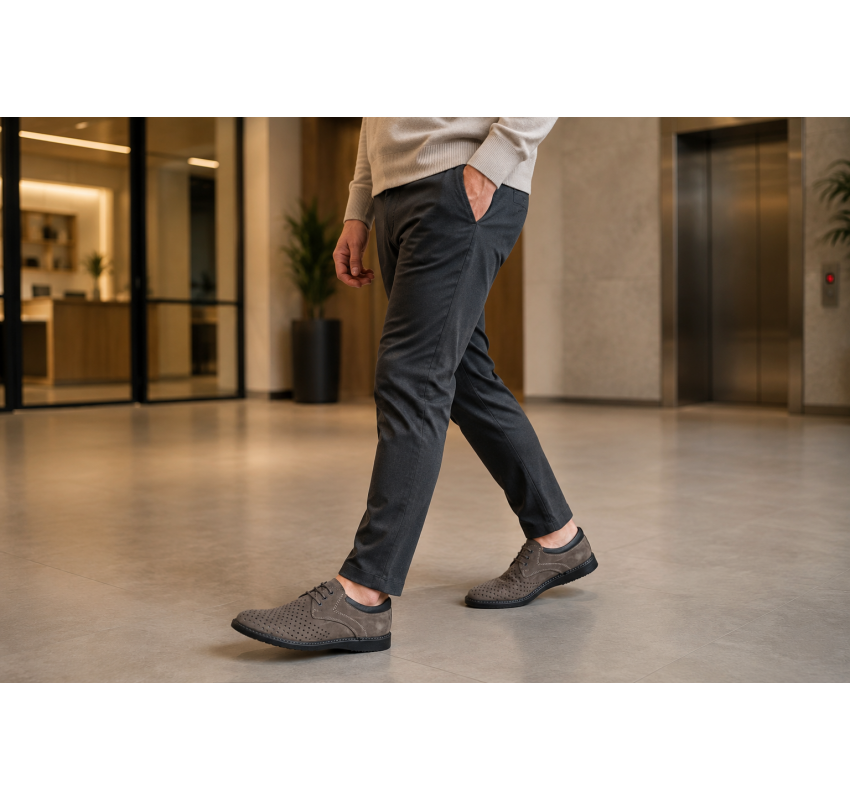 Pantofi barbati perforati din piele naturala - Sport Casual Gri 128GRI