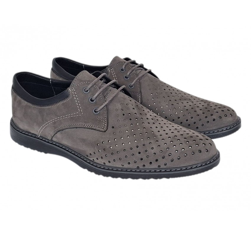 Pantofi barbati perforati din piele naturala - Sport Casual Gri 128GRI