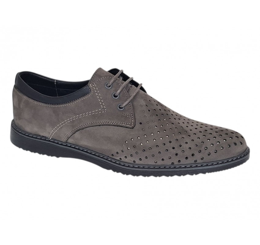 Pantofi barbati perforati din piele naturala - Sport Casual Gri 128GRI