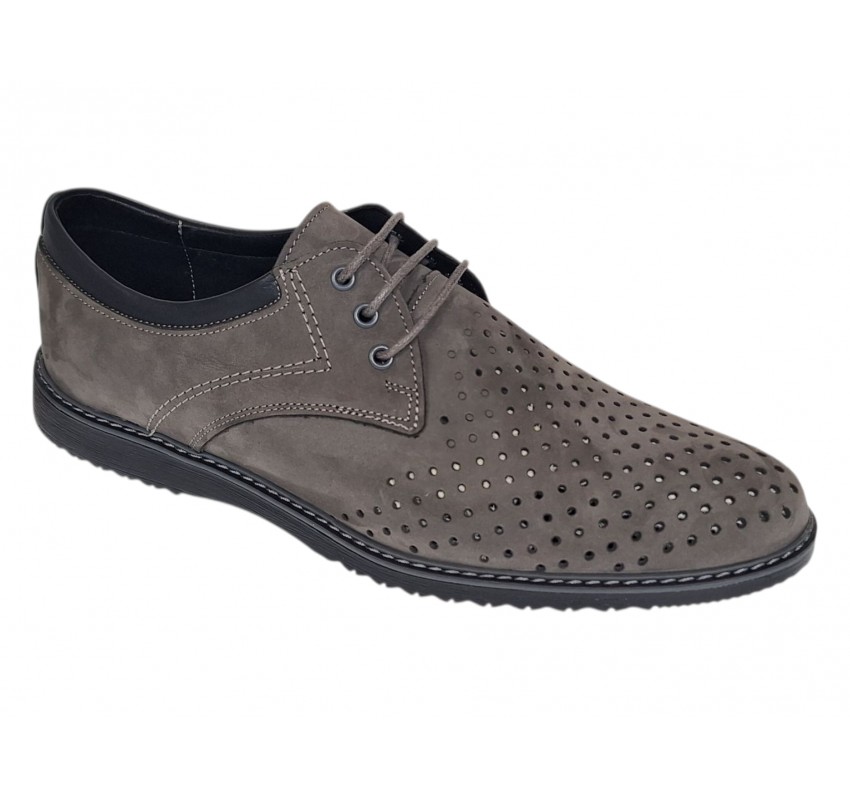 Pantofi barbati perforati din piele naturala - Sport Casual Gri 128GRI
