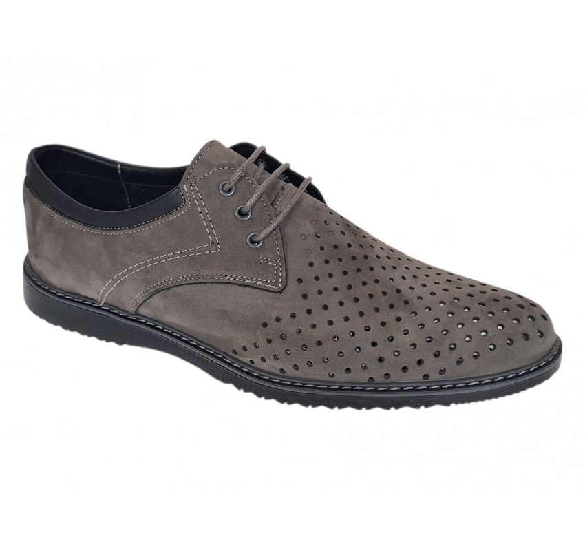 Pantofi barbati perforati din piele naturala - Sport Casual Gri 128GRI