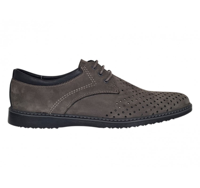 Pantofi barbati perforati din piele naturala - Sport Casual Gri 128GRI