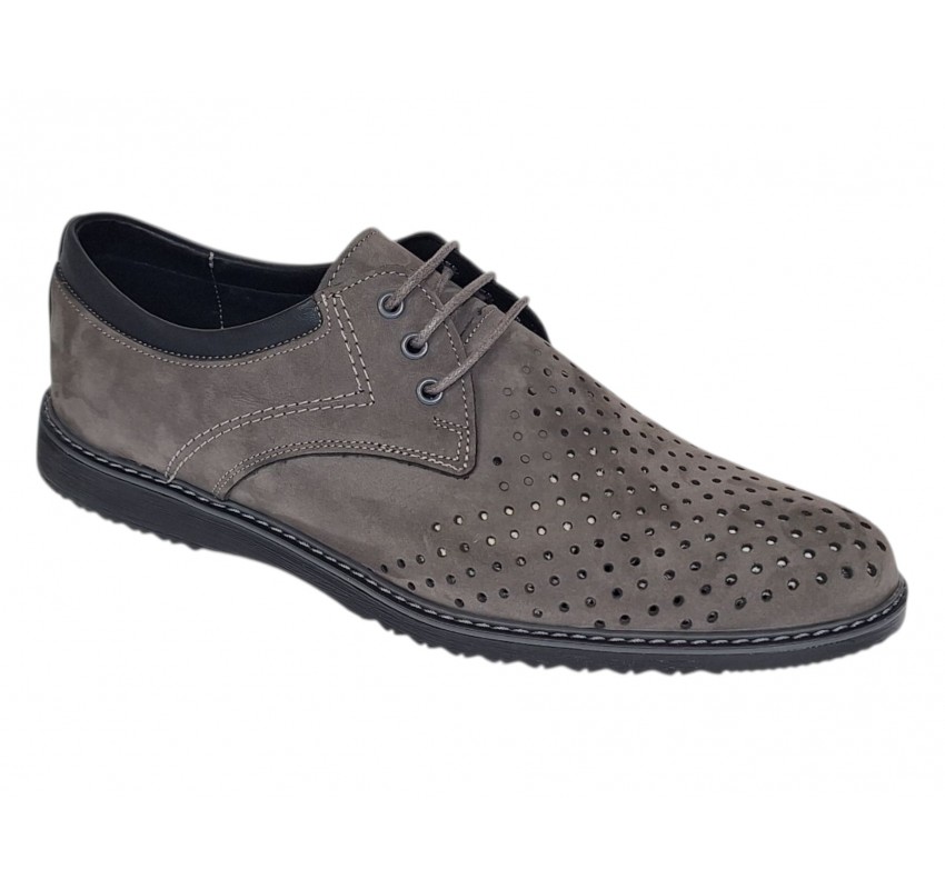 Pantofi barbati perforati din piele naturala - Sport Casual Gri 128GRI