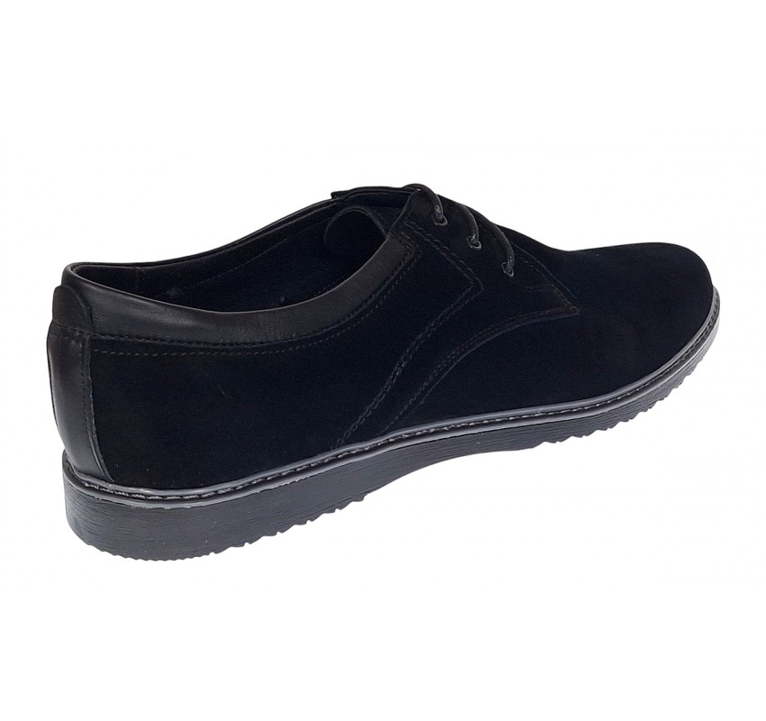 Pantofi barbati negri casual sport din piele naturala intoarsa GKR130NV