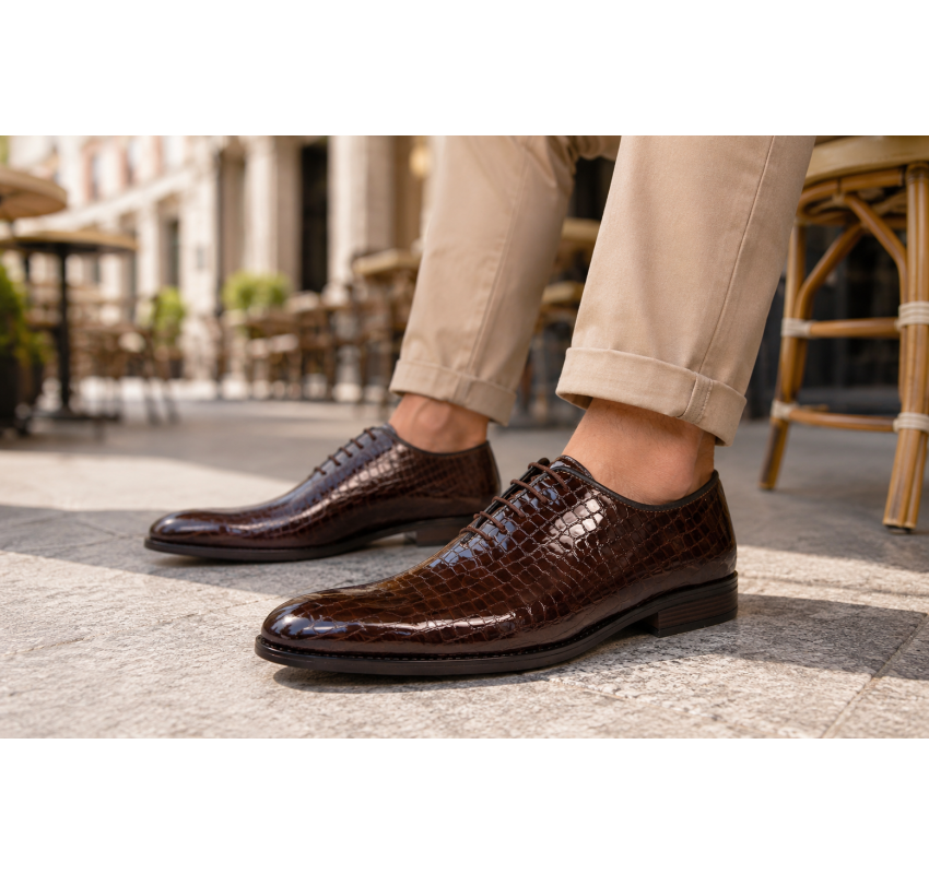 Pantofi barbati maro croco lac – eleganti pentru tinute de eveniment GKR150CRM