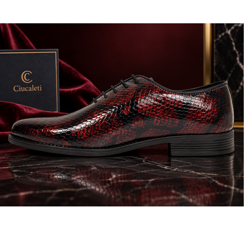 Pantofi barbati eleganti din piele naturala bordeaux cu negru lac Donatto GKR200RN