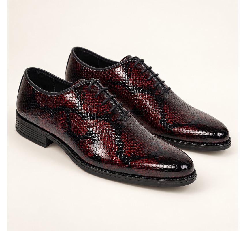 Pantofi barbati eleganti din piele naturala bordeaux cu negru lac Donatto GKR200RN