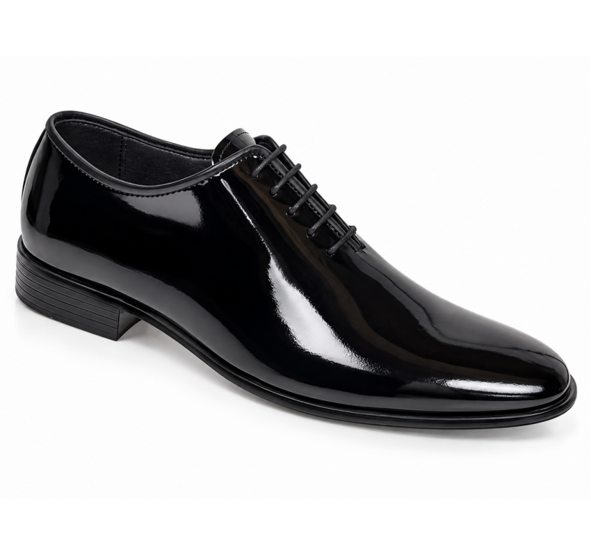 Pantofi bărbați eleganți negri din piele naturală lăcuită GKR201LN