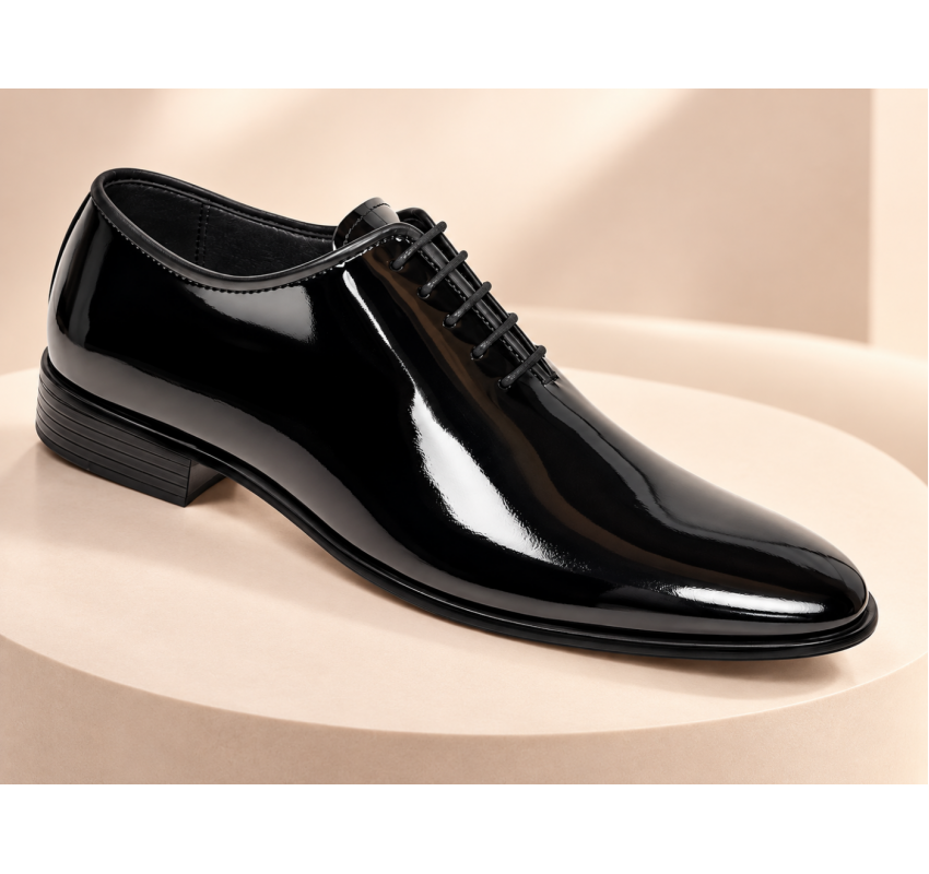 Pantofi bărbați eleganți negri din piele naturală lăcuită GKR201LN
