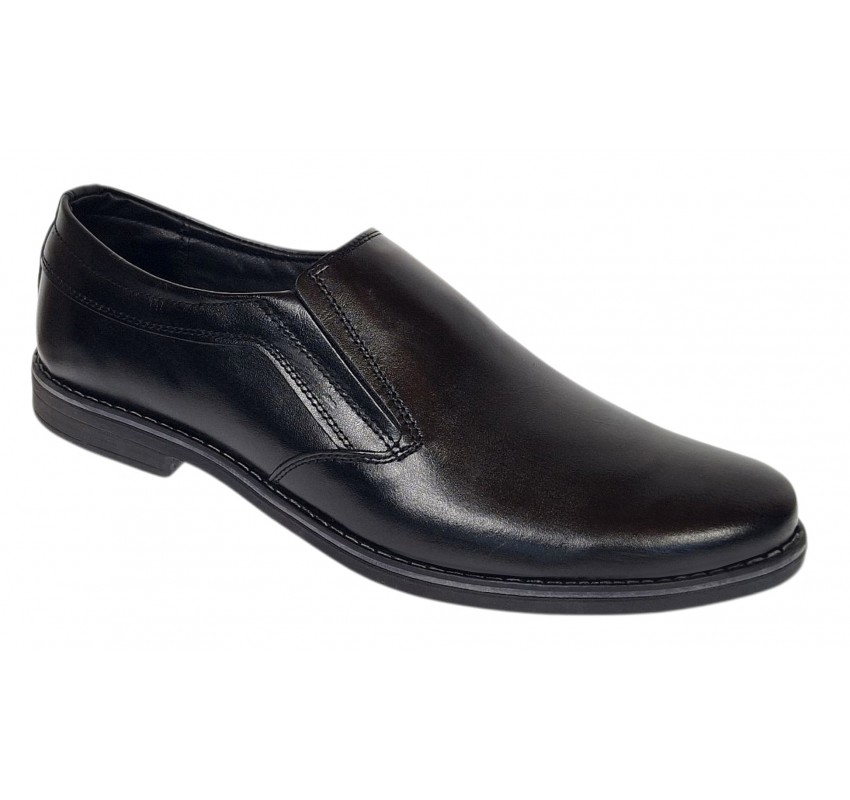 Pantofi barbati casual negri din piele naturala fara inchidere Ezel Elastic