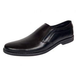 Pantofi barbati casual negri din piele naturala fara inchidere Ezel Elastic
