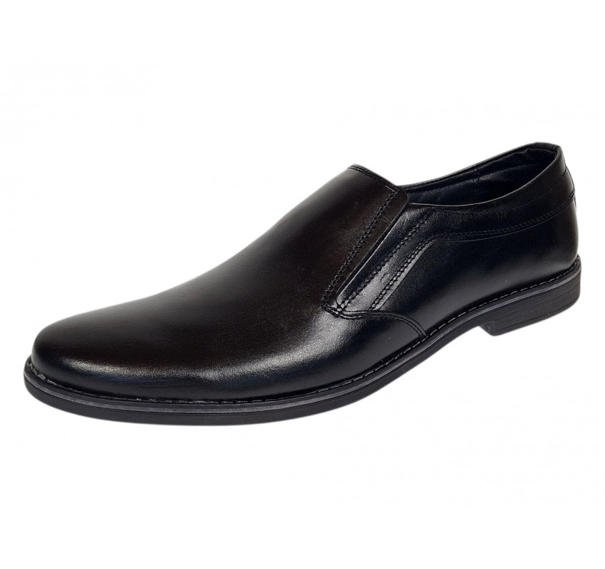 Pantofi barbati casual negri din piele naturala fara inchidere Ezel Elastic