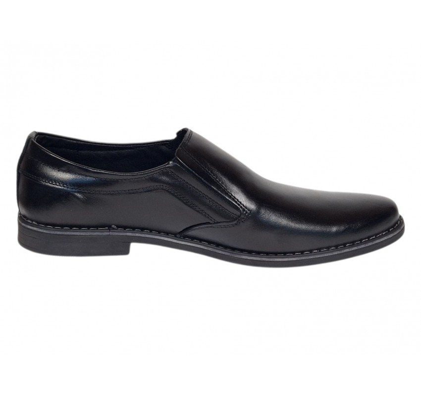 Pantofi barbati casual negri din piele naturala fara inchidere Ezel Elastic