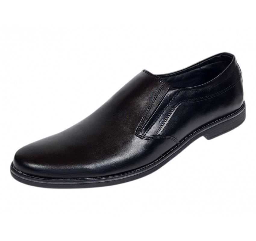 Pantofi barbati casual negri din piele naturala fara inchidere Ezel Elastic
