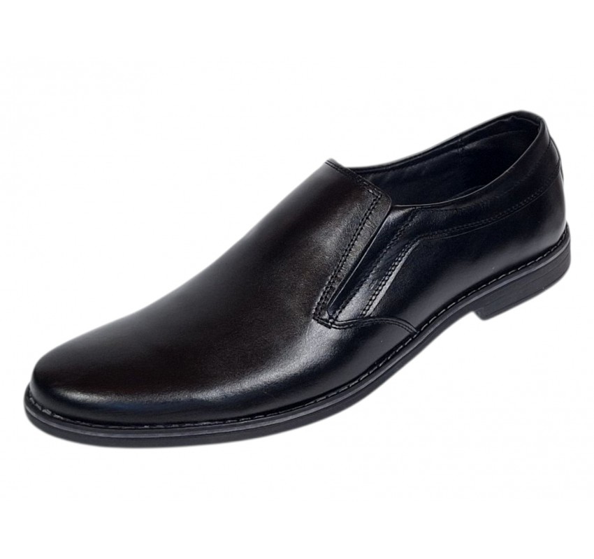 Pantofi barbati casual negri din piele naturala fara inchidere Ezel Elastic