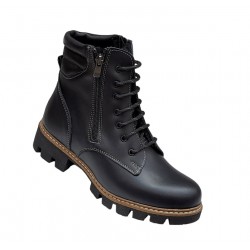 Ghete dama din piele naturala imblanite cu fermoar negru GKR21N