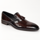 Mocasini barbati eleganti maro inchis din piele naturala matritata lacuita cu ciucuri GKR220MCR