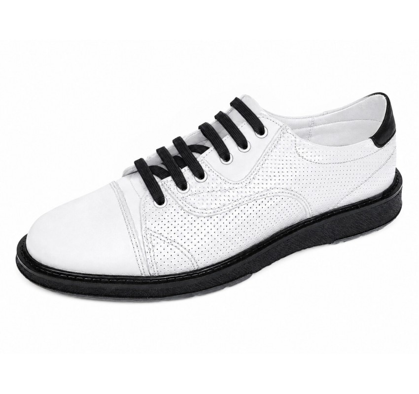 Pantofi barbati casual din piele naturala Alb cu Negru Matritat GKR231ANTR