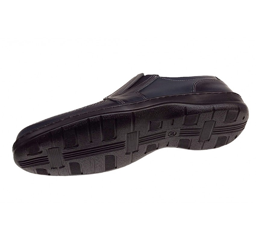 Pantofi barbati casual din piele naturala, perforati, cu elastic, calapod lat, Bleumarin - GKR23BL