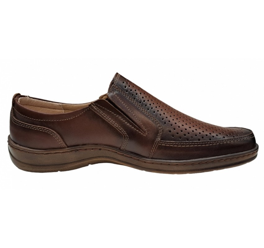 Pantofi barbati casual din piele naturala, perforati, cu elastic, calapod lat, GKR23M