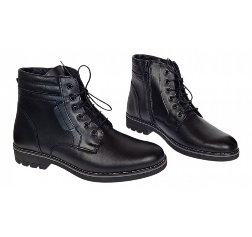 Ghete casual barbati din piele naturala imblanite Tomy Negru GKR26N