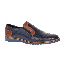 Pantofi barbati casual din piele naturala - Model bleumarin cu maro - GKR332EBL