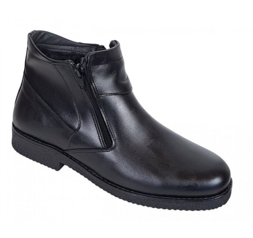 Ghete barbatesti negre din piele naturala cu doua fermoare Rusay Office GKR35NF