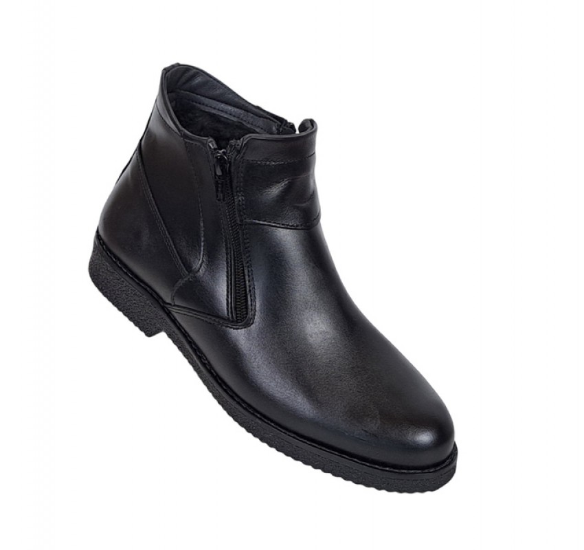 Ghete barbatesti negre din piele naturala cu doua fermoare Rusay Office GKR35NF